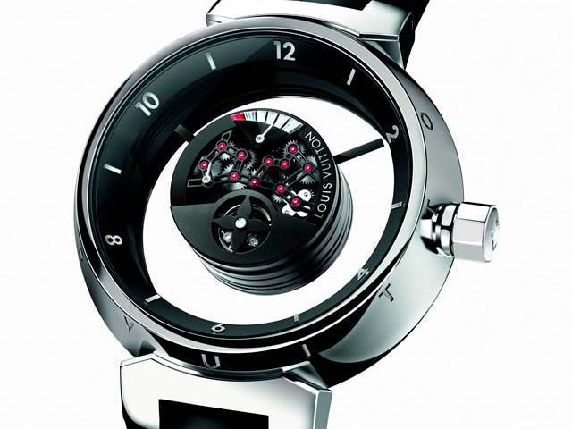 The hands hover on an astounding system of transparent sapphire discs