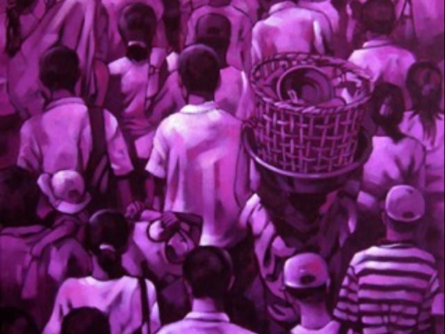 Red Buddha 105x105cm