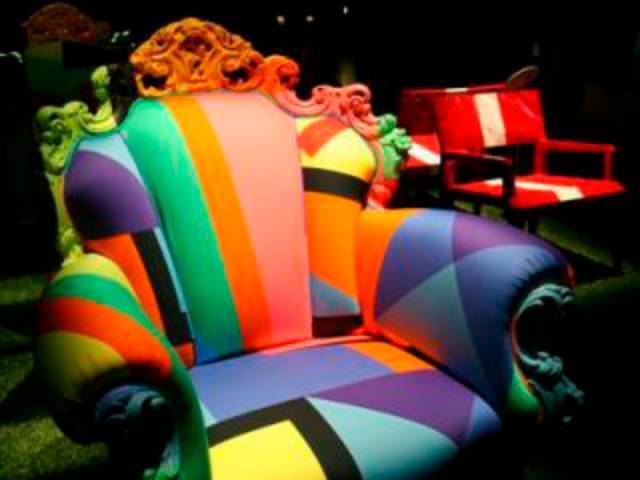 Capellini has reupholstered the Proust Geometrica, in a new cotton fabric by Alessandro Mendini