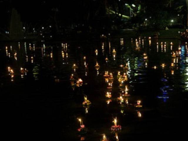 Krathongs are set adrift into the river during the festival