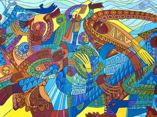 An exhibition of mural-sized paintings by 40 artists of African ancestry during Black History Month