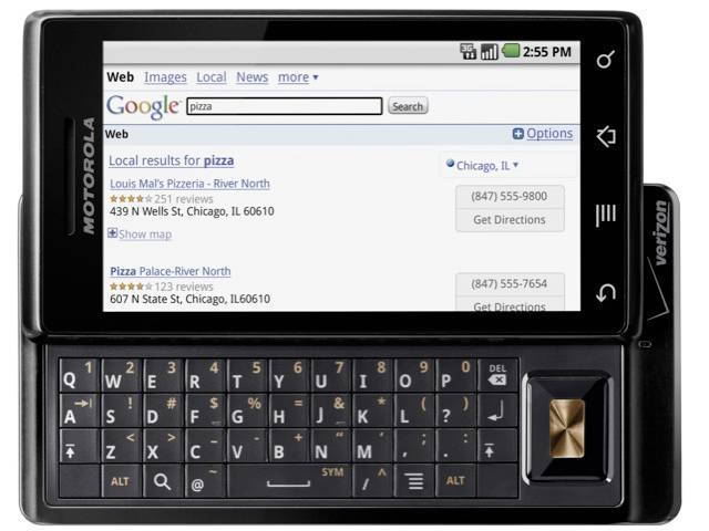 Frontal Open view of the Droid phone by Motorola