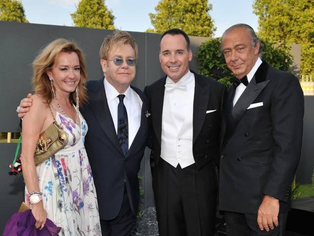 Caroline Gruosi-Scheufele, Sir Elton John, David Furnish and Fawaz Gruosi