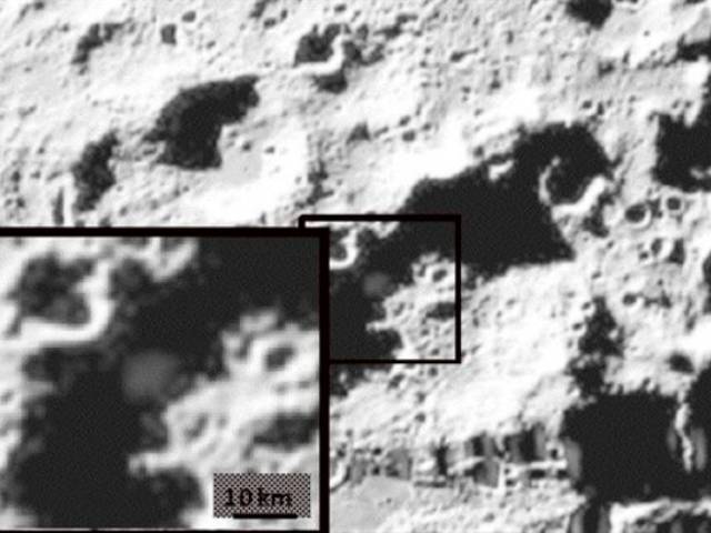 Ejecta plume created by the LCROSS Centaur upper stage rocket about 20s after after impact