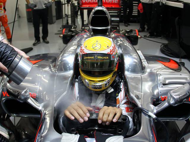 "I didn't see him alongside me, next thing I know is my tyre's blown and that's it" said Hamilton