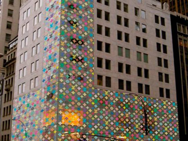 Louis Vuitton Fifth Avenue flagship store packaged in Murakami monogram